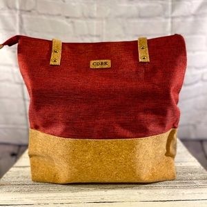 Beautiful two tone cork and fabric tote bag